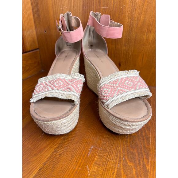 Tommy Hilfiger Platform Espadrille Sandals Womens Sz 11 Pink Jute Wrap Zip Heels - Picture 1 of 15
